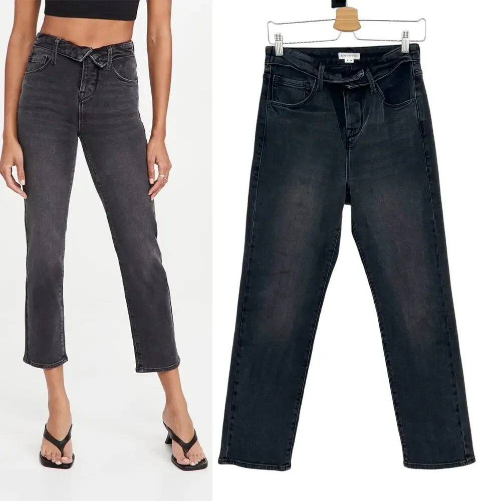 Good American Good Vintage Fold Over Waist Jeans Black 220 Size 8 / 29‎